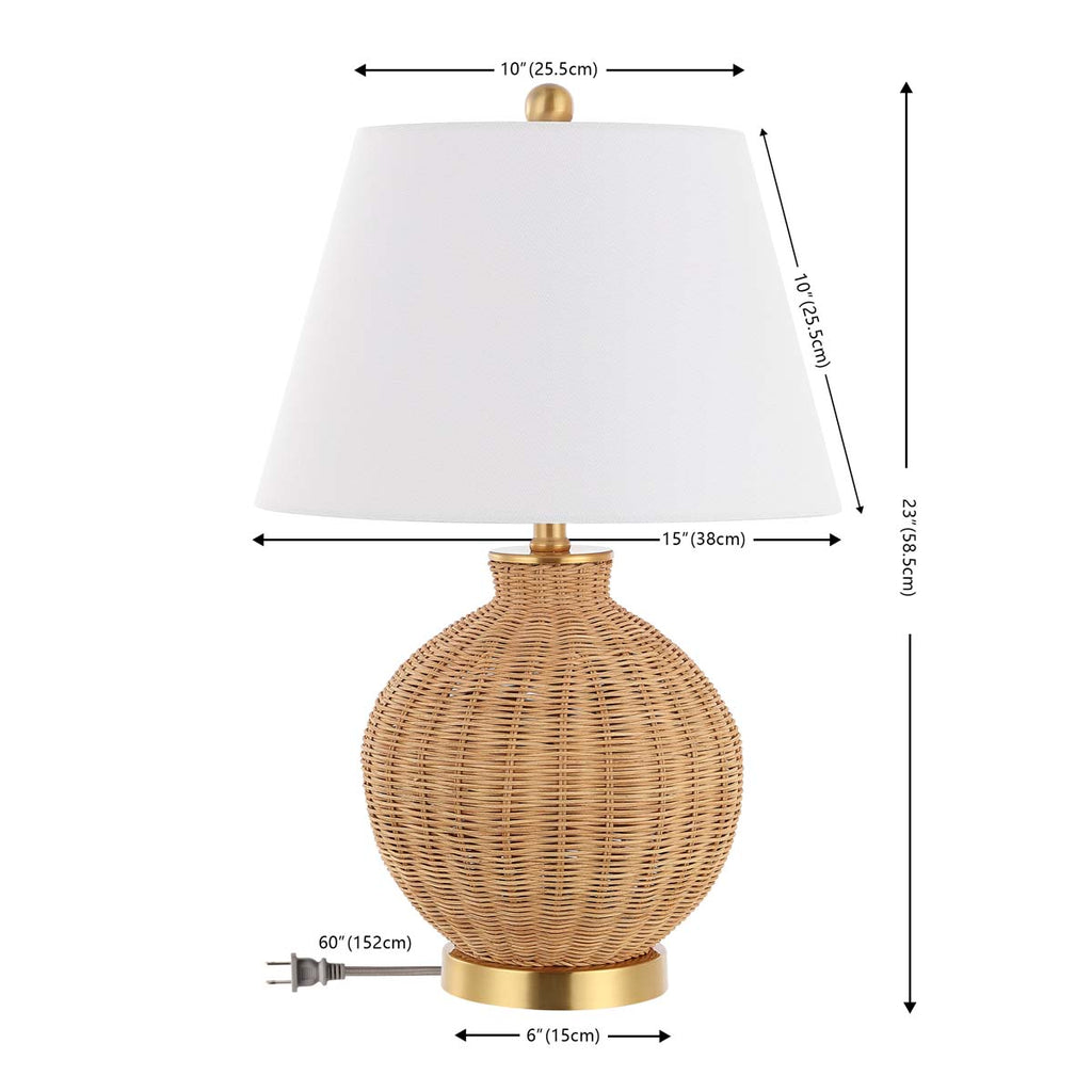 Nobuo, 23 Inch, Rattan/Iron Table Lamp  | Safavieh - TBL4466 - Natural / Brass