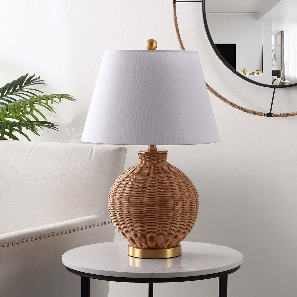 Nobuo, 23 Inch, Rattan/Iron Table Lamp  | Safavieh - TBL4466 - Natural / Brass