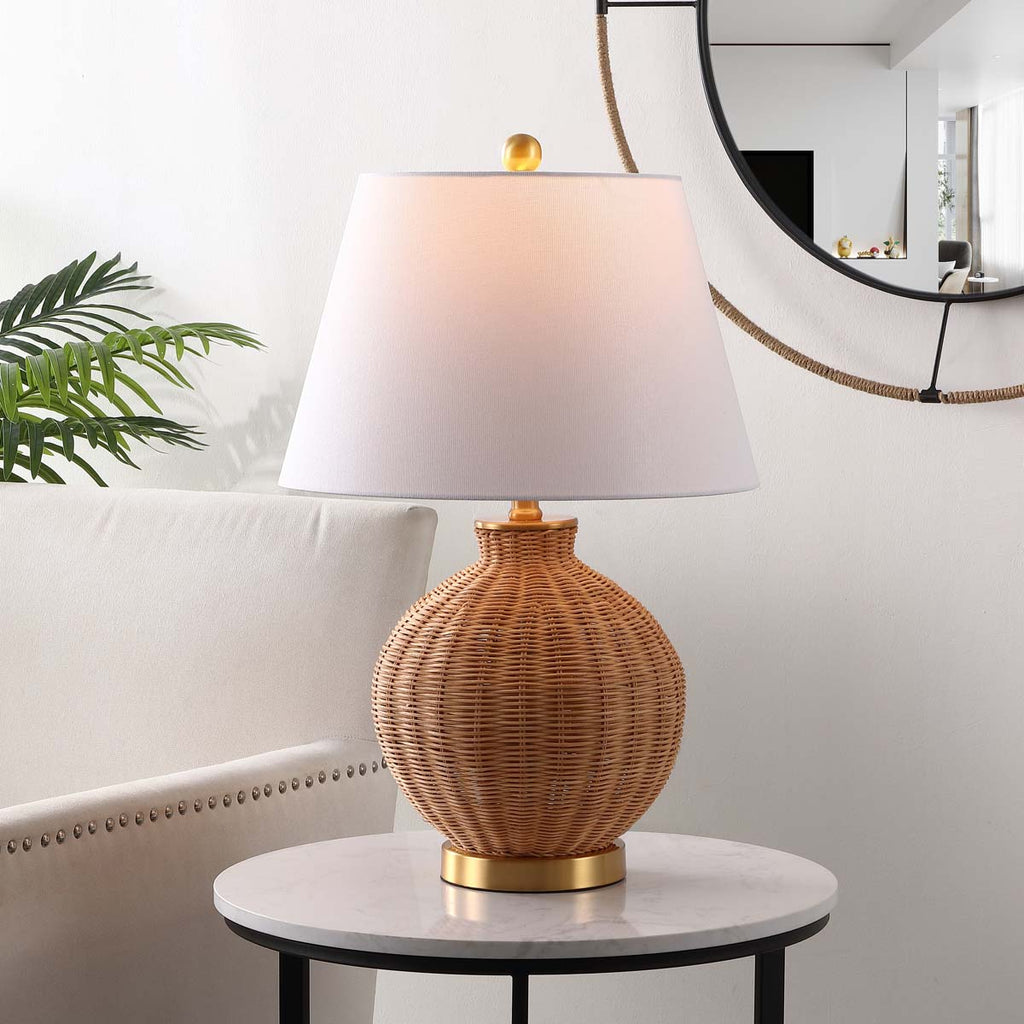 Nobuo, 23 Inch, Rattan/Iron Table Lamp  | Safavieh - TBL4466 - Natural / Brass