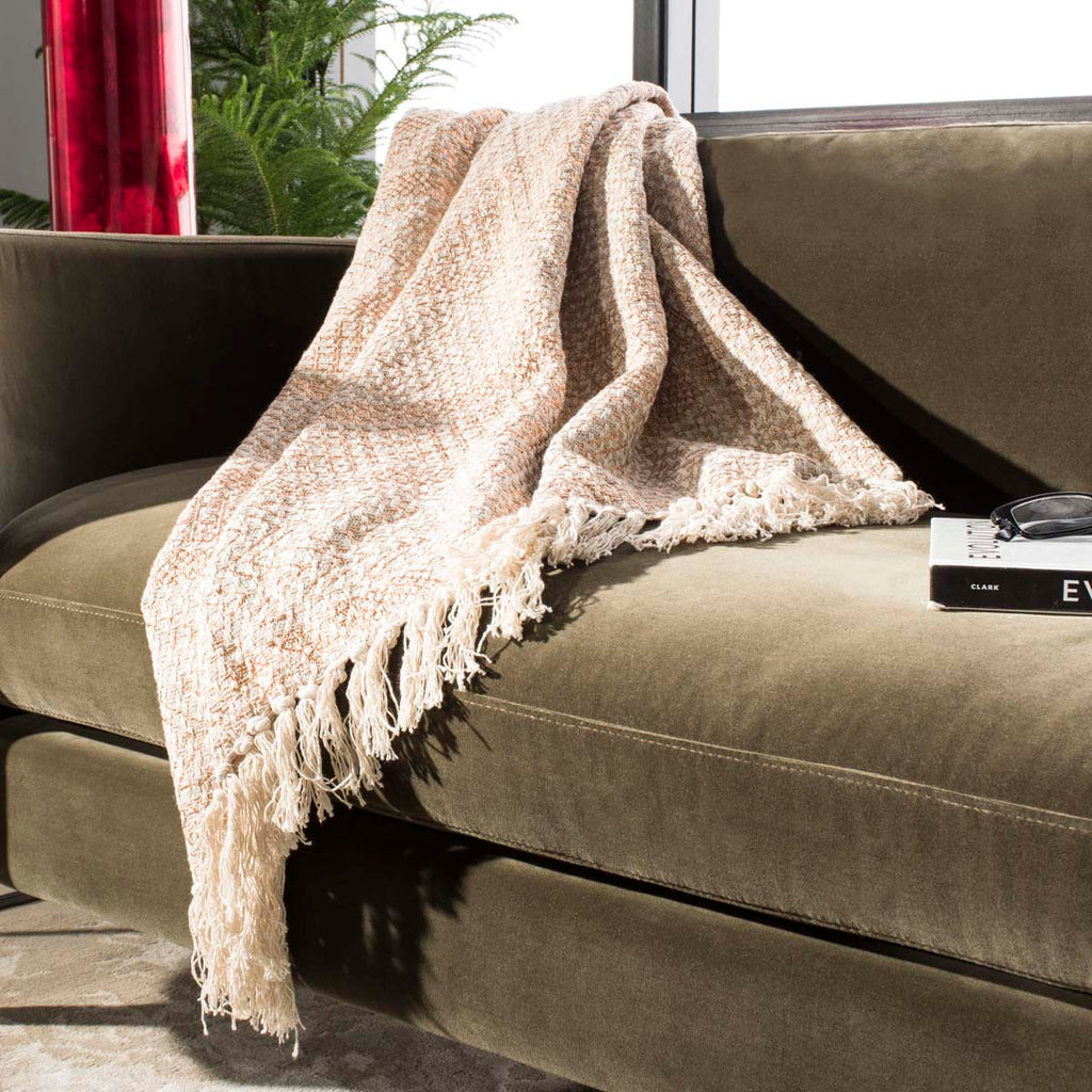 Safavieh Becks Fringe Throw - Beige/Copper