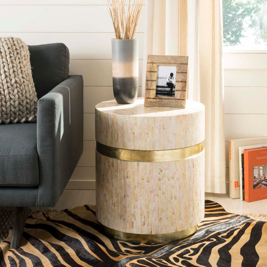 Safavieh Perla Mosaic Round Side Table - Pink Champagne / Gold