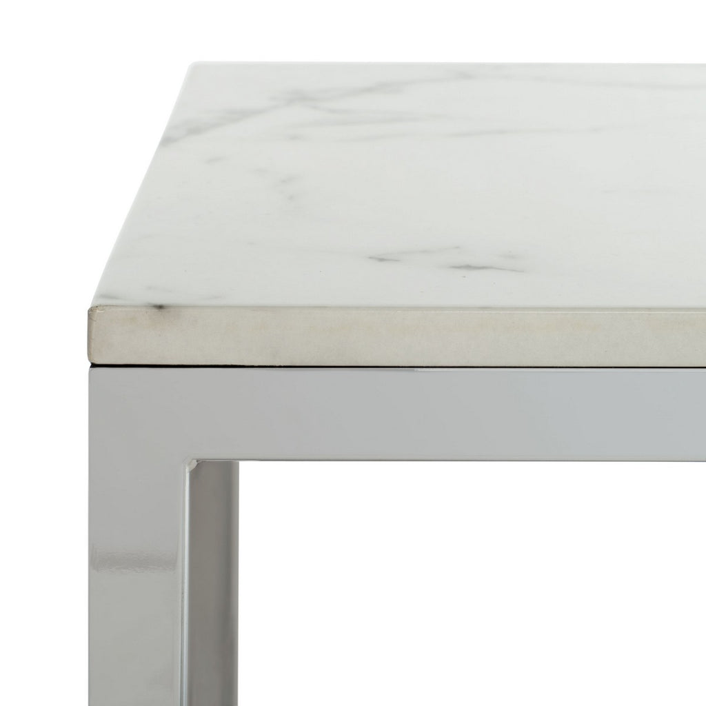 Safavieh Bethany Square End Table - White Marble Veneer/Chrome Leg