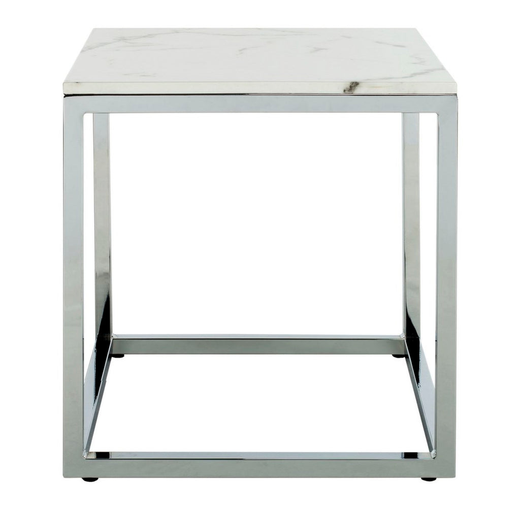 Safavieh Bethany Square End Table - White Marble Veneer/Chrome Leg