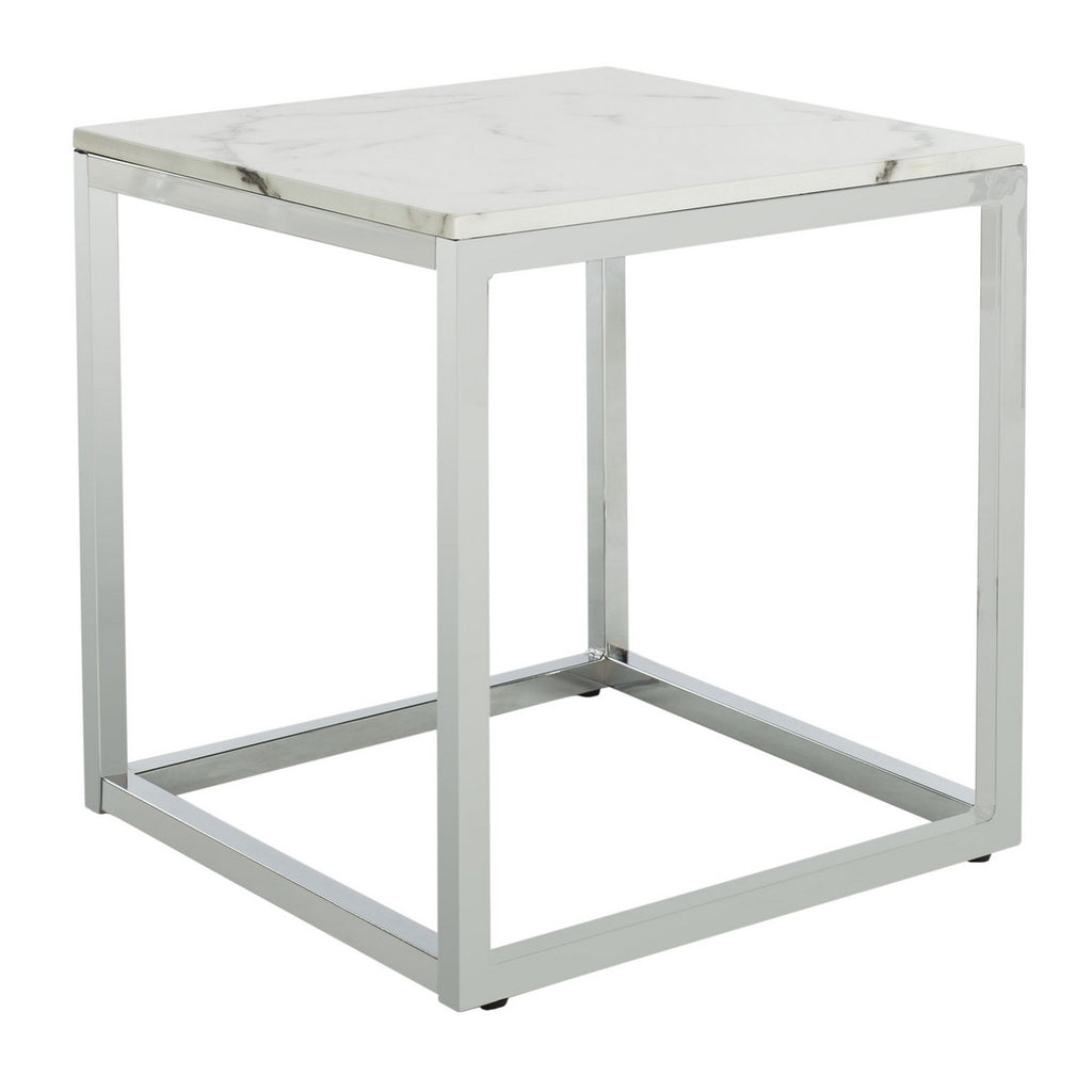 Safavieh Bethany Square End Table - White Marble Veneer/Chrome Leg