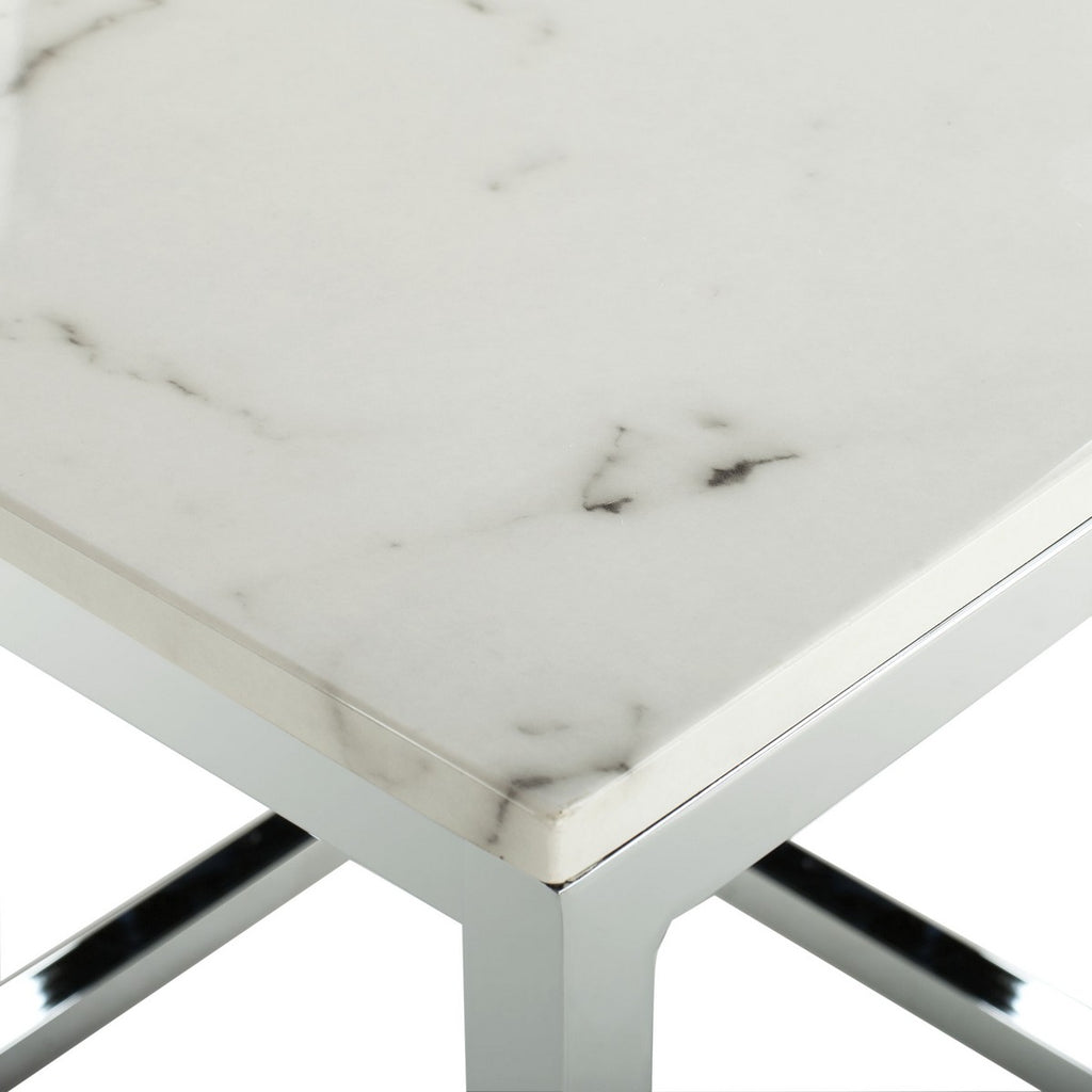 Safavieh Bethany Square End Table - White Marble Veneer/Chrome Leg