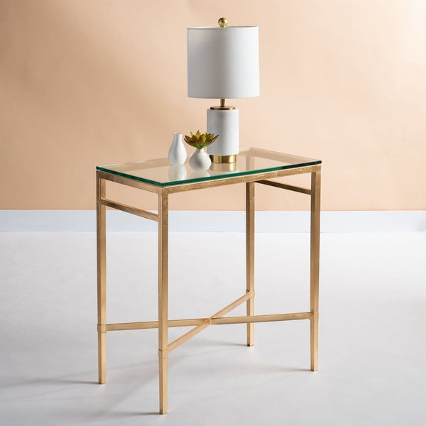 Safavieh Couture Viggo Antique Gold Glass Side Table - Gold / Glass