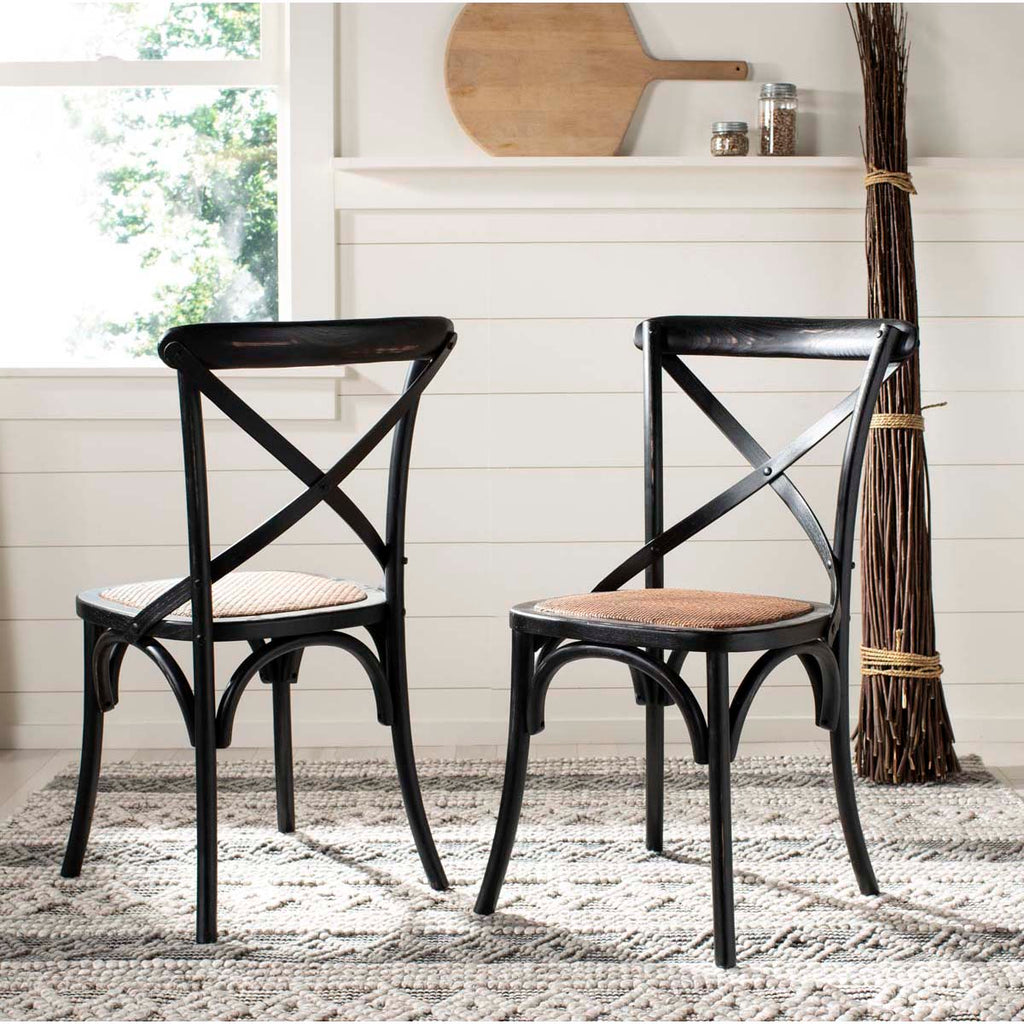 Safavieh Franklin 18''H X Back Farmhouse Chair - Antique Black (Set of 2)