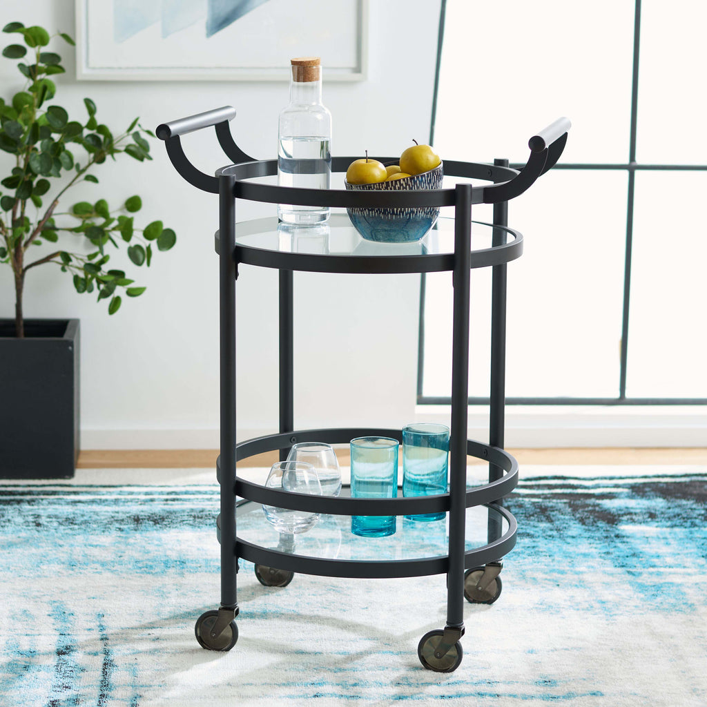 Safavieh Sienna 2 Tier Round Bar Cart - Matte / Black
