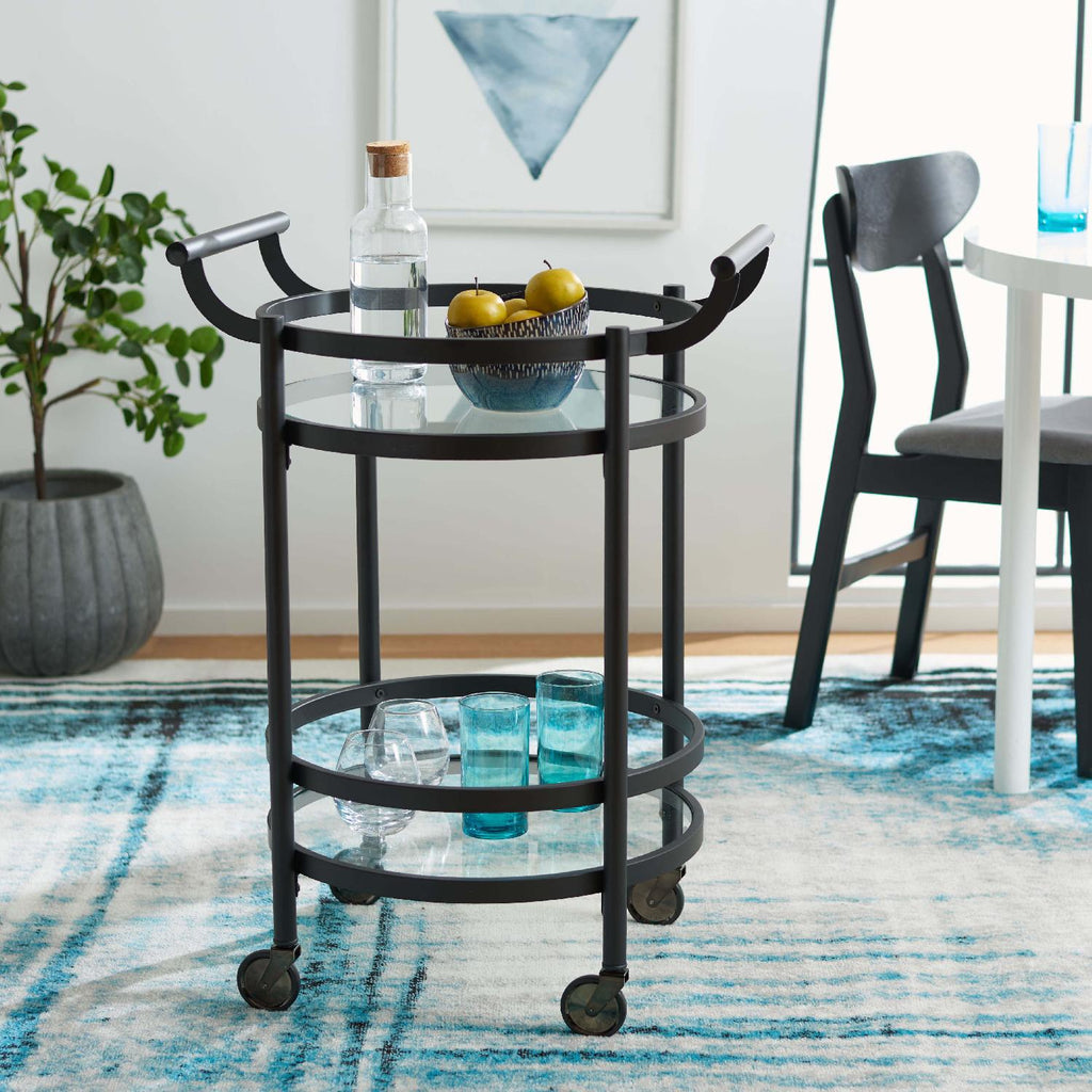Safavieh Sienna 2 Tier Round Bar Cart - Matte / Black