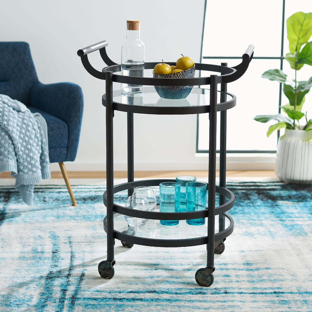 Safavieh Sienna 2 Tier Round Bar Cart - Matte / Black