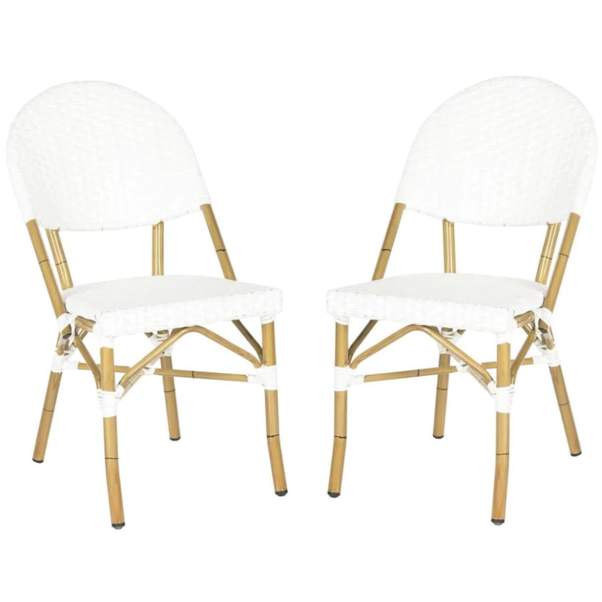 Safavieh Barrow Indoor-Outdoor  Side Chair - White/Light Brown (Set of 2)