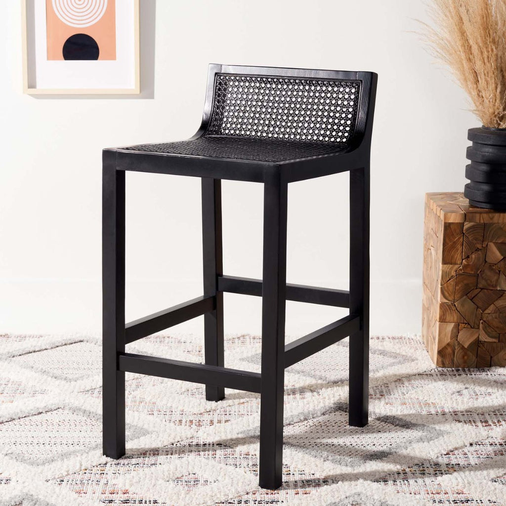 Safavieh Saito Lowback Cane Counter Stool - Black