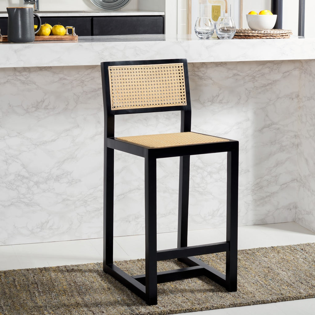 Safavieh Seika Rattan Counter Stool - Black / Natural