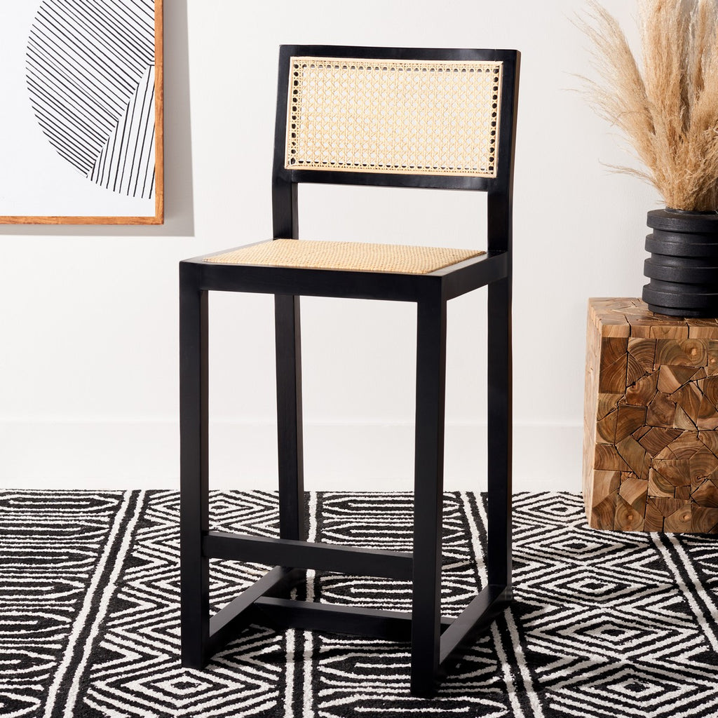 Safavieh Seika Rattan Counter Stool - Black / Natural