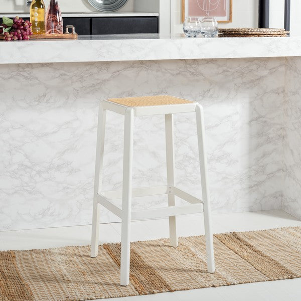 Safavieh Silus Backless Cane Bar Stool - White / Natural