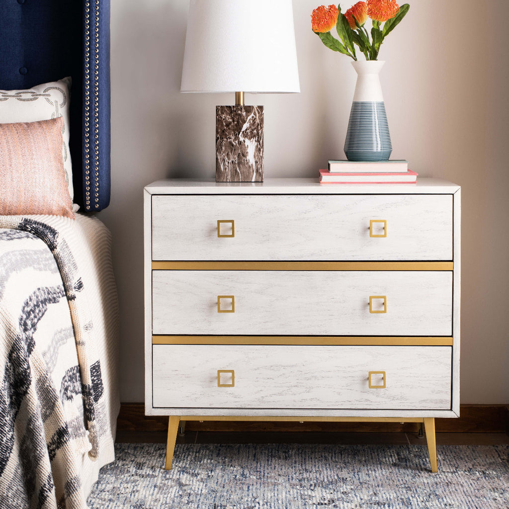 Safavieh Katia 3 Drawer Chest - White Wash/Gold