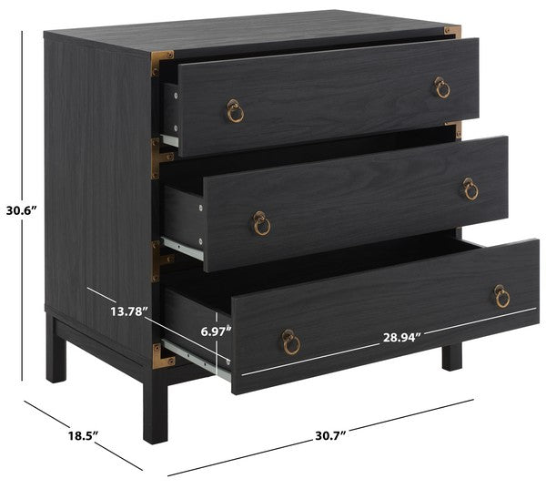 Safavieh Galio 3 Drawer Chest, Black / Gold