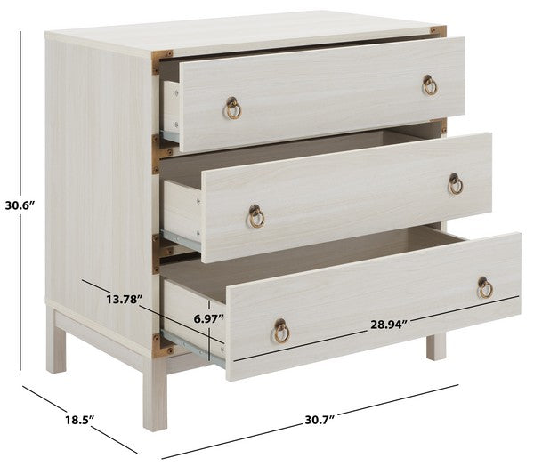 Safavieh Galio 3 Drawer Chest, White / Gold