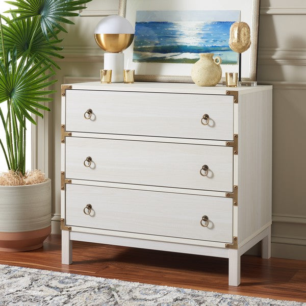 Safavieh Galio 3 Drawer Chest, White / Gold