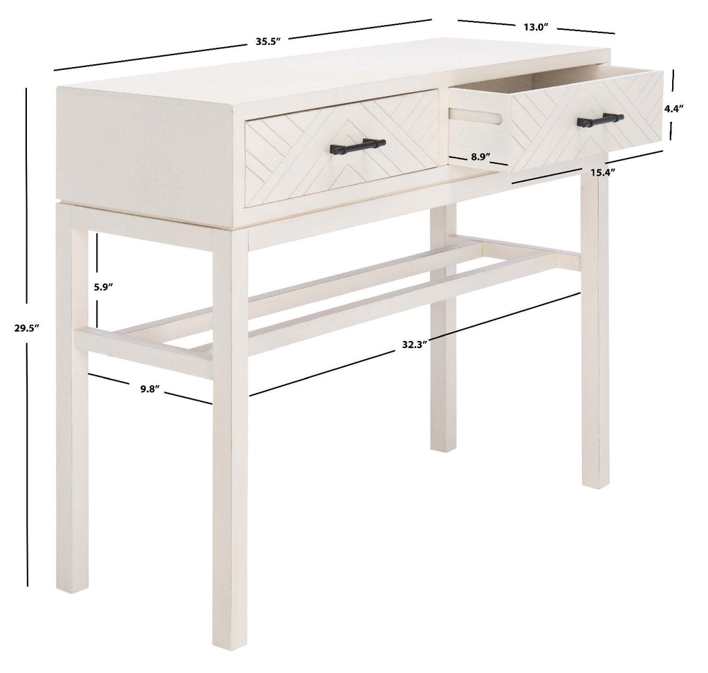 Ajana 2 Drawer Console | Safavieh - CNS5709 - Distresswed White  W/Distressed White Drawer