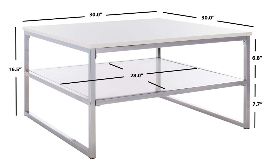 Safavieh Aliza 2 Tier Square Coffee Table - White Lacquer/Chrome