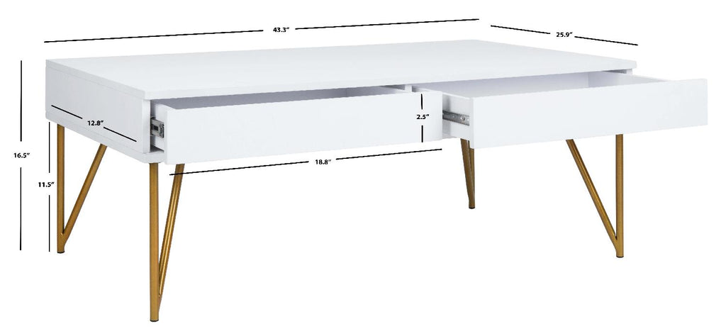 Safavieh Pine Two Drawer Coffee Table - White/Gold Iron