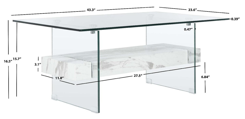 Safavieh Kayley Glass Coffee Table - Glass/Faux White Marble