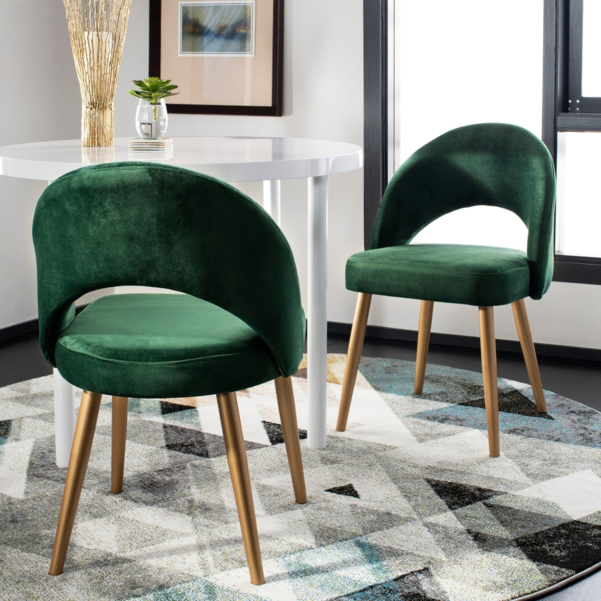 Safavieh Giani Retro Dining Chair Malachite Green Gold Set of 2