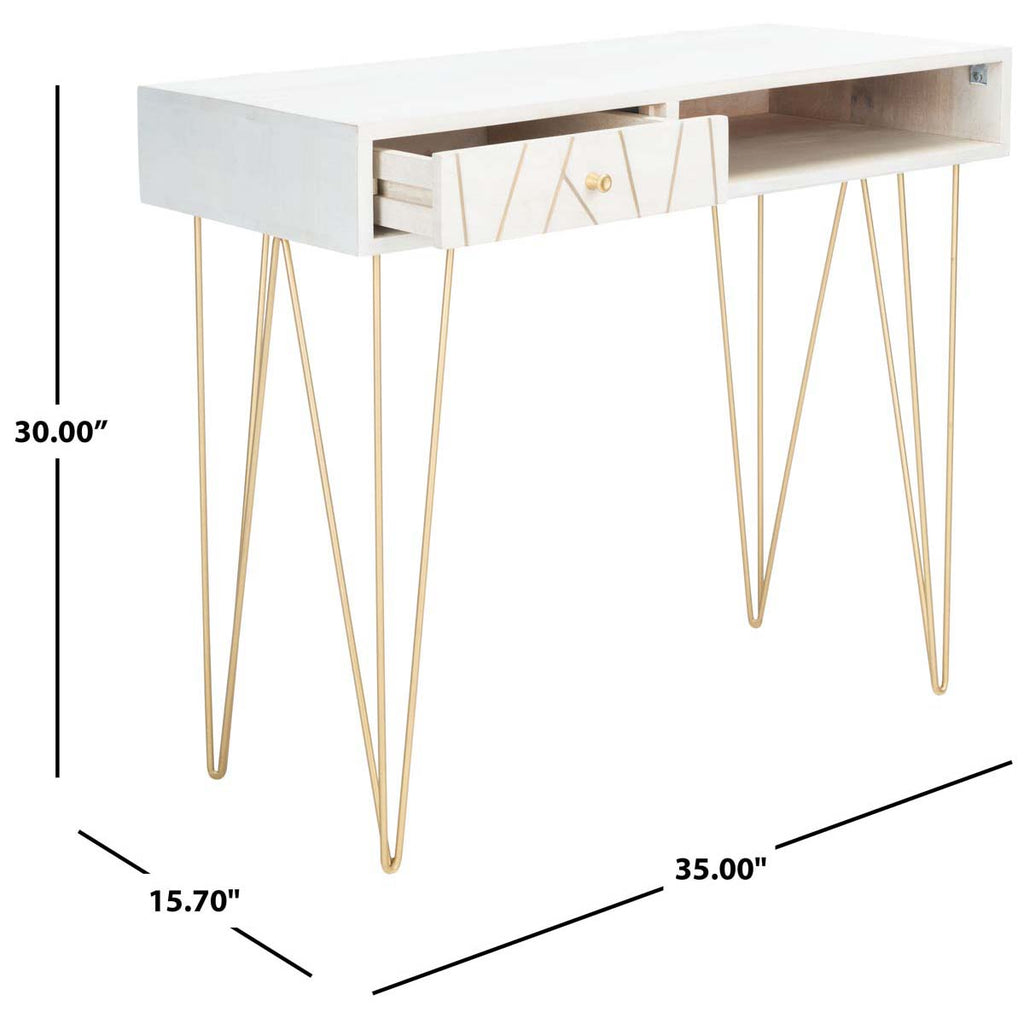 Safavieh Marigold Desk - White Washed / Brass