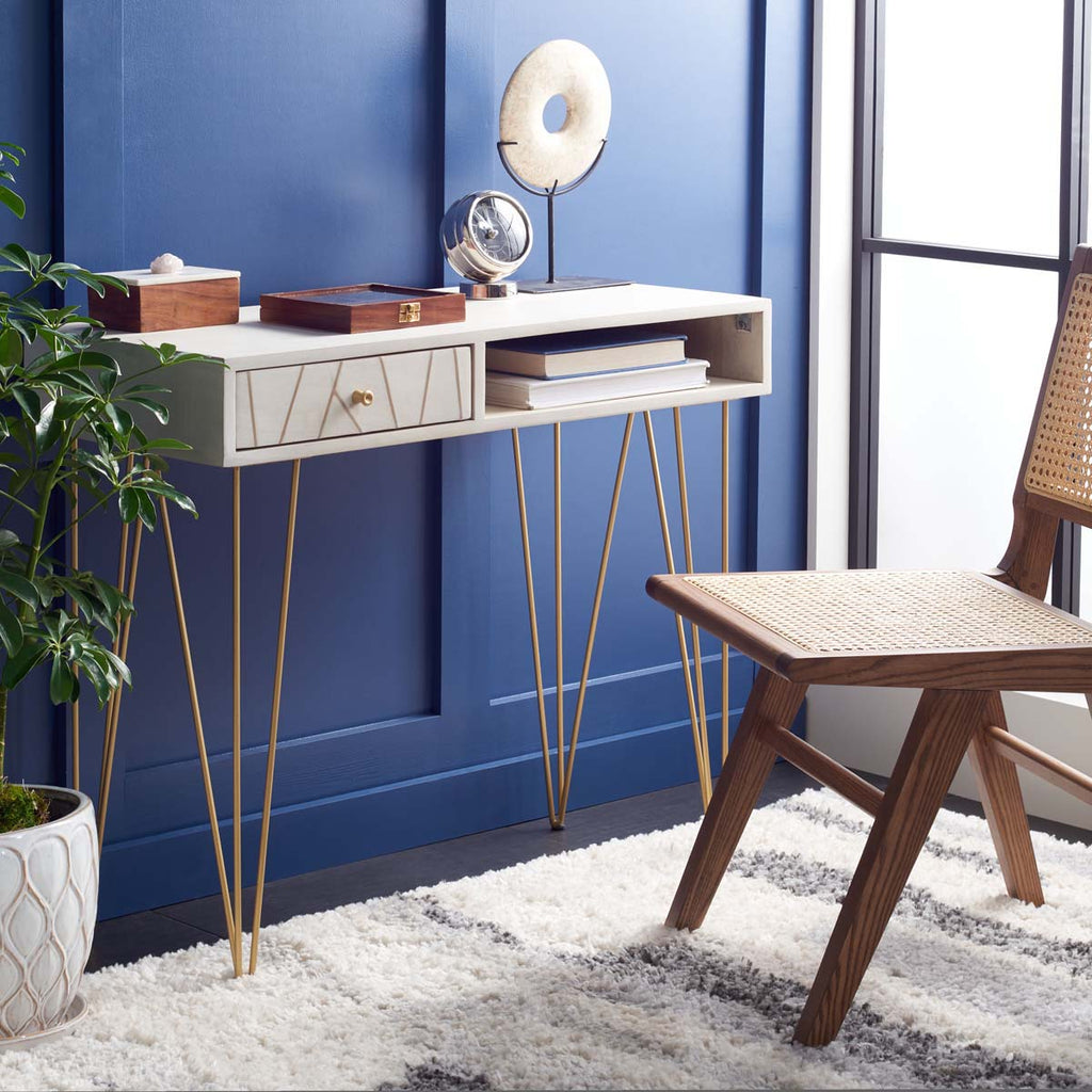 Safavieh Marigold Desk - White Washed / Brass