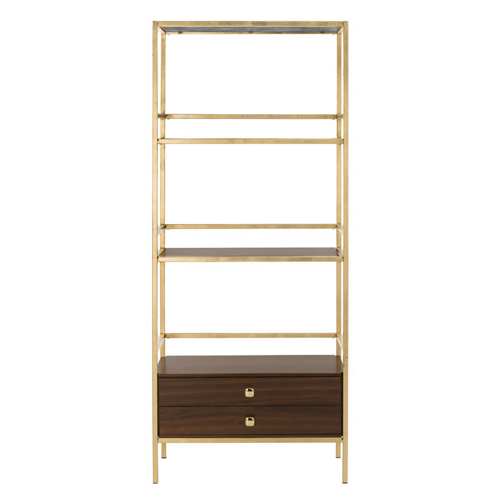 Safavieh Mateo 4 Tier 1 Drawer Etagere - Gold Foil/Walnut