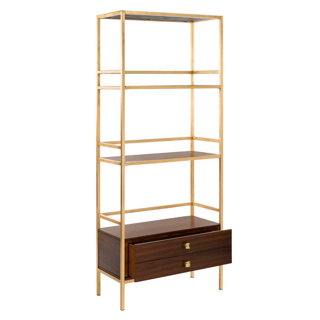 Safavieh Mateo 4 Tier 1 Drawer Etagere - Gold Foil/Walnut