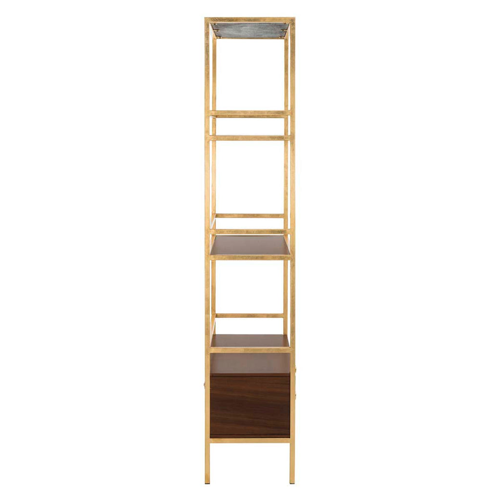 Safavieh Mateo 4 Tier 1 Drawer Etagere - Gold Foil/Walnut