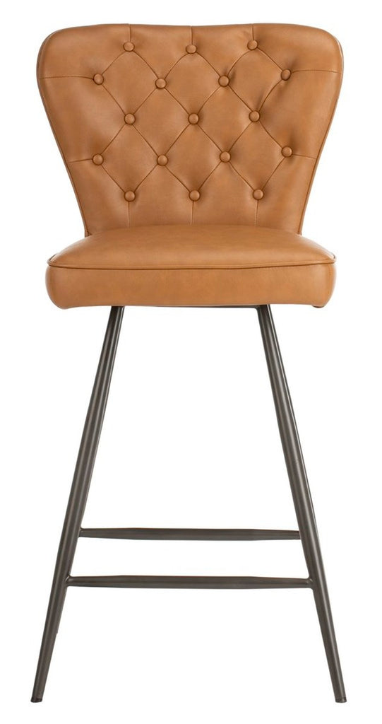 Safavieh Ashby 26H Mid Century Modern Leather Tufted Swivel Counter Stool-Camel (Set of 2)