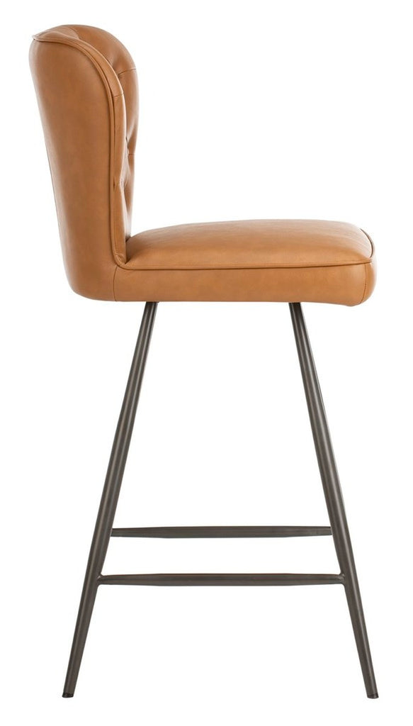 Safavieh Ashby 26H Mid Century Modern Leather Tufted Swivel Counter Stool-Camel (Set of 2)