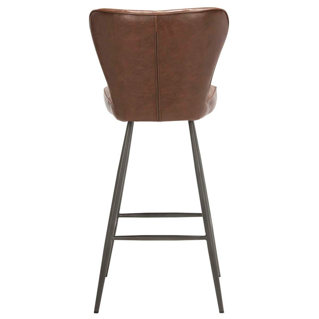 Safavieh Aster 30H Mid Century Modern Leather Tufted Bar Stool - Burgundy (Set of 2)