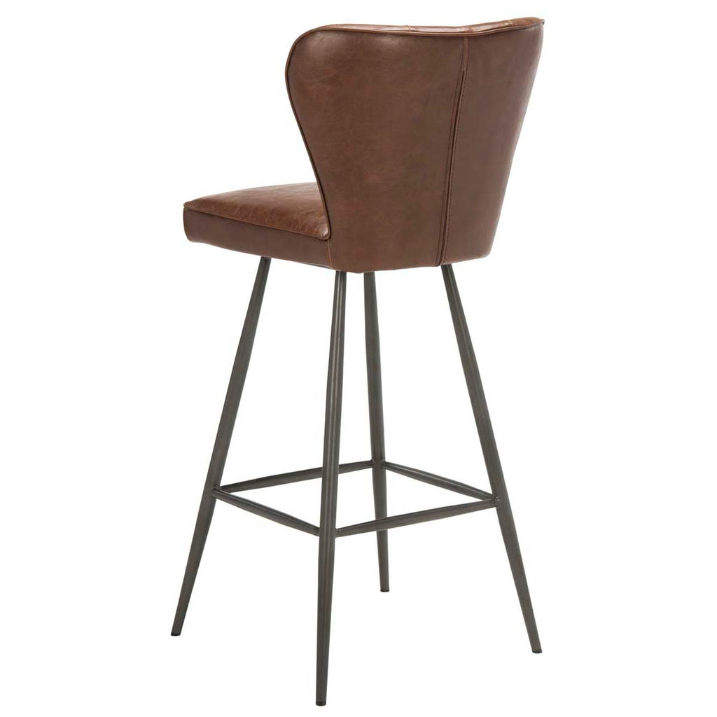 Safavieh Aster 30H Mid Century Modern Leather Tufted Bar Stool - Burgundy (Set of 2)