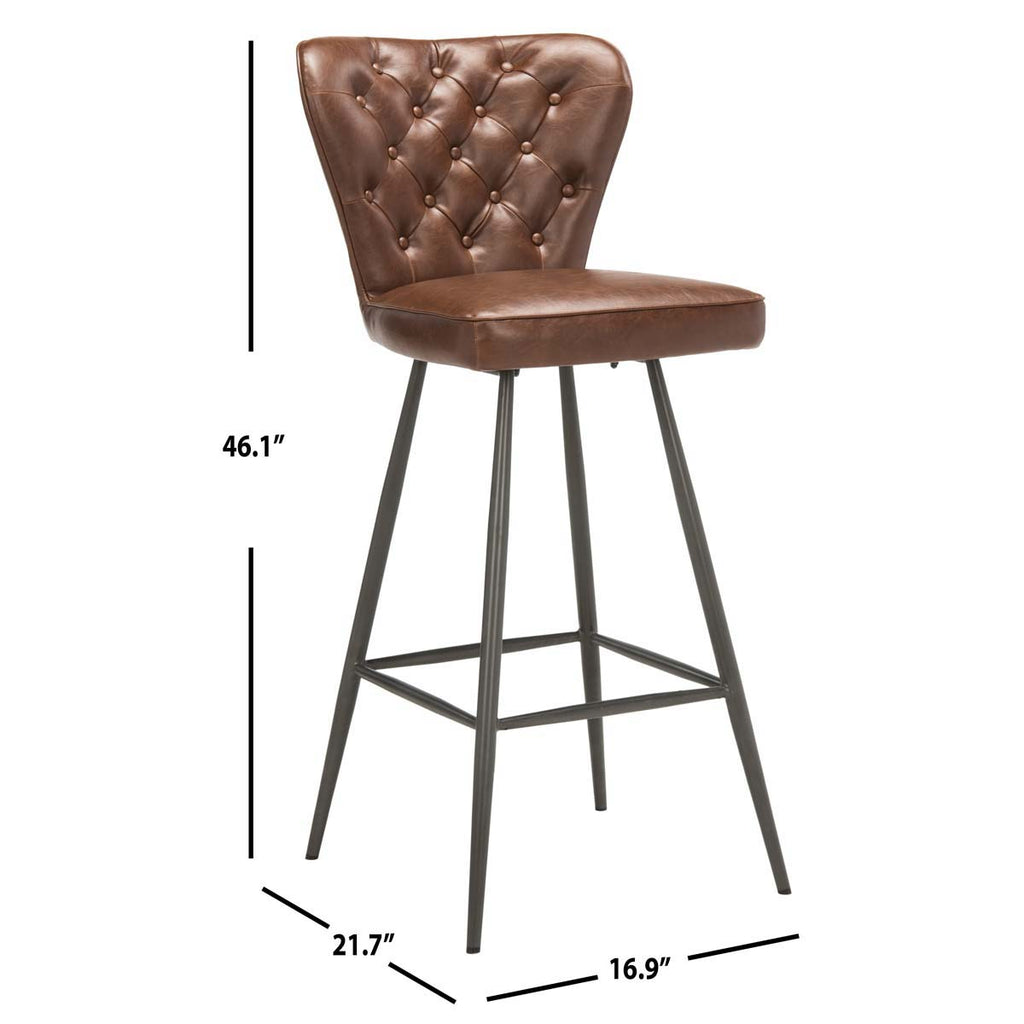 Safavieh Aster 30H Mid Century Modern Leather Tufted Bar Stool - Burgundy (Set of 2)