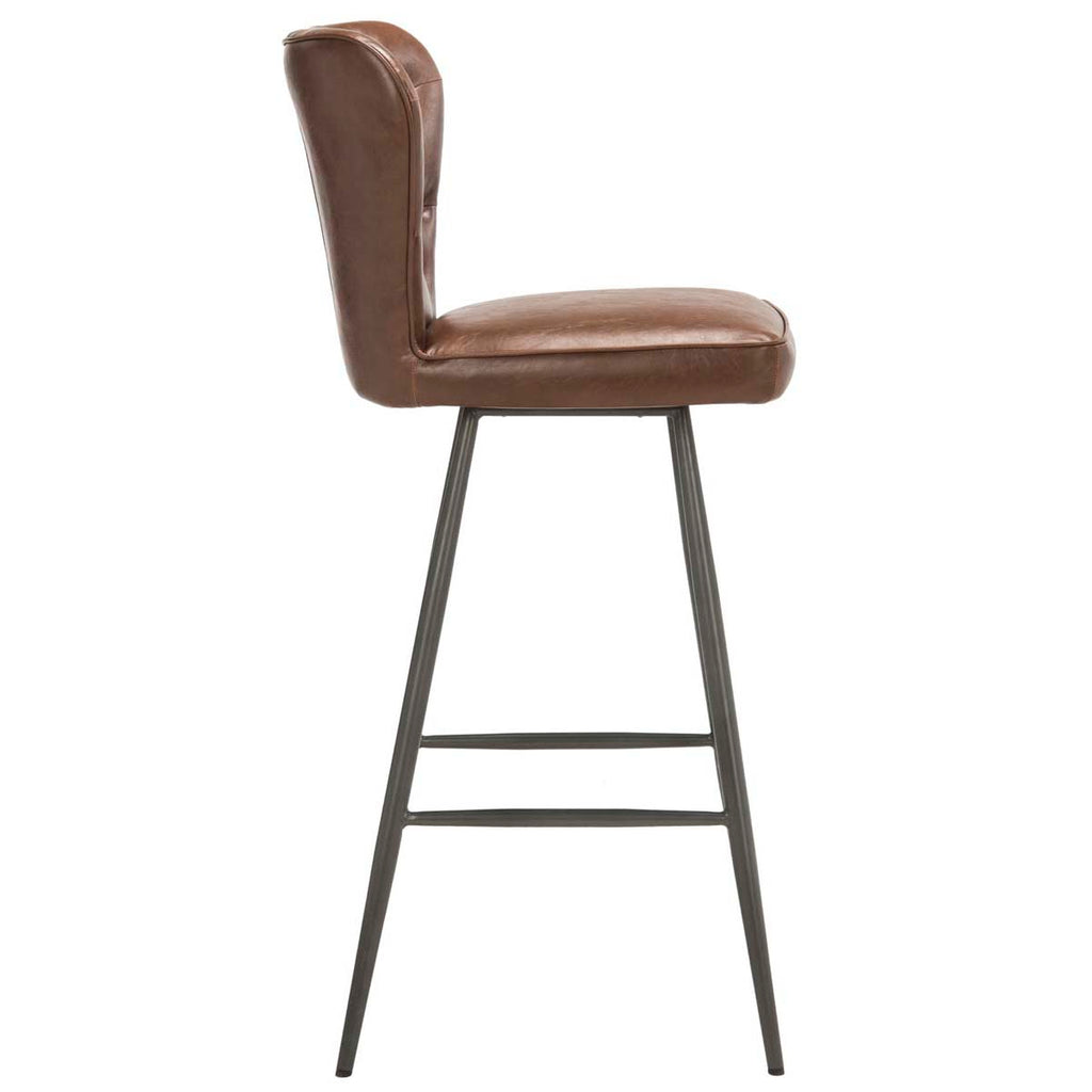 Safavieh Aster 30H Mid Century Modern Leather Tufted Bar Stool - Burgundy (Set of 2)