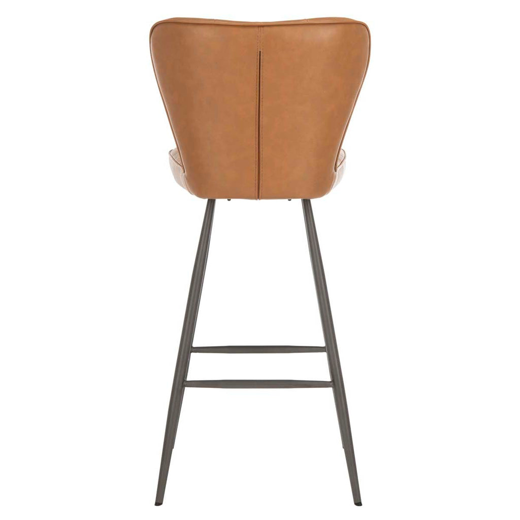 Safavieh Aster 30H Mid Century Modern Leather Tufted Bar Stool -Camel (Set of 2)