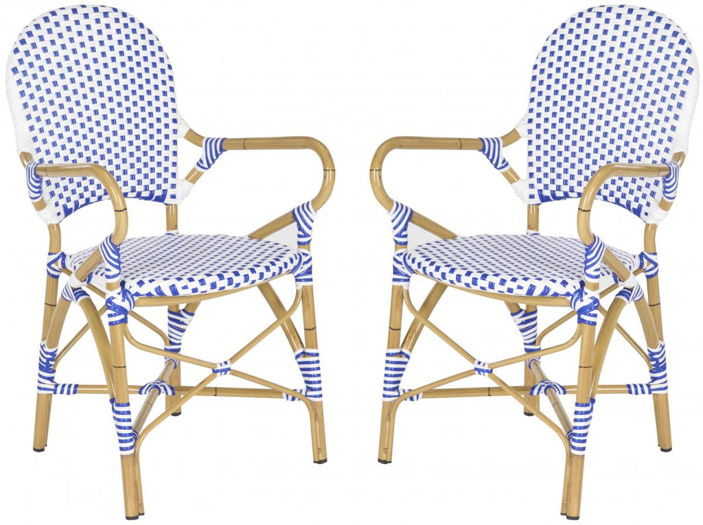 Safavieh Hooper Indoor-Outdoor Stacking Arm Chair - Blue/White/Light Brown (Set of 2)