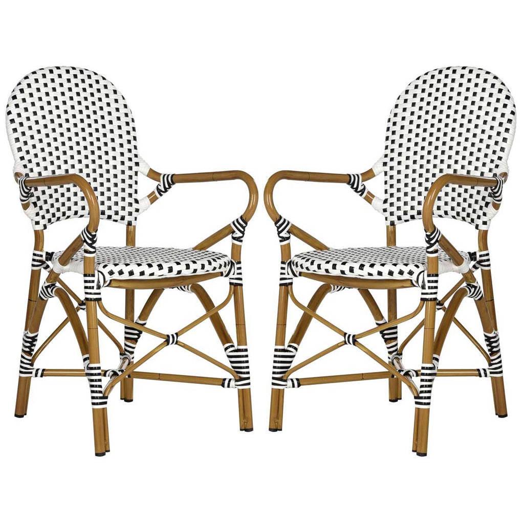 Safavieh Hooper Indoor-Outdoor Stacking Arm Chair - Black/White/Light Brown (Set of 2)