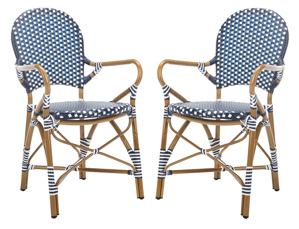 Safavieh Hooper Indoor-Outdoor Stacking Arm Chair - Navy/White/Light Brown (Set of 2)