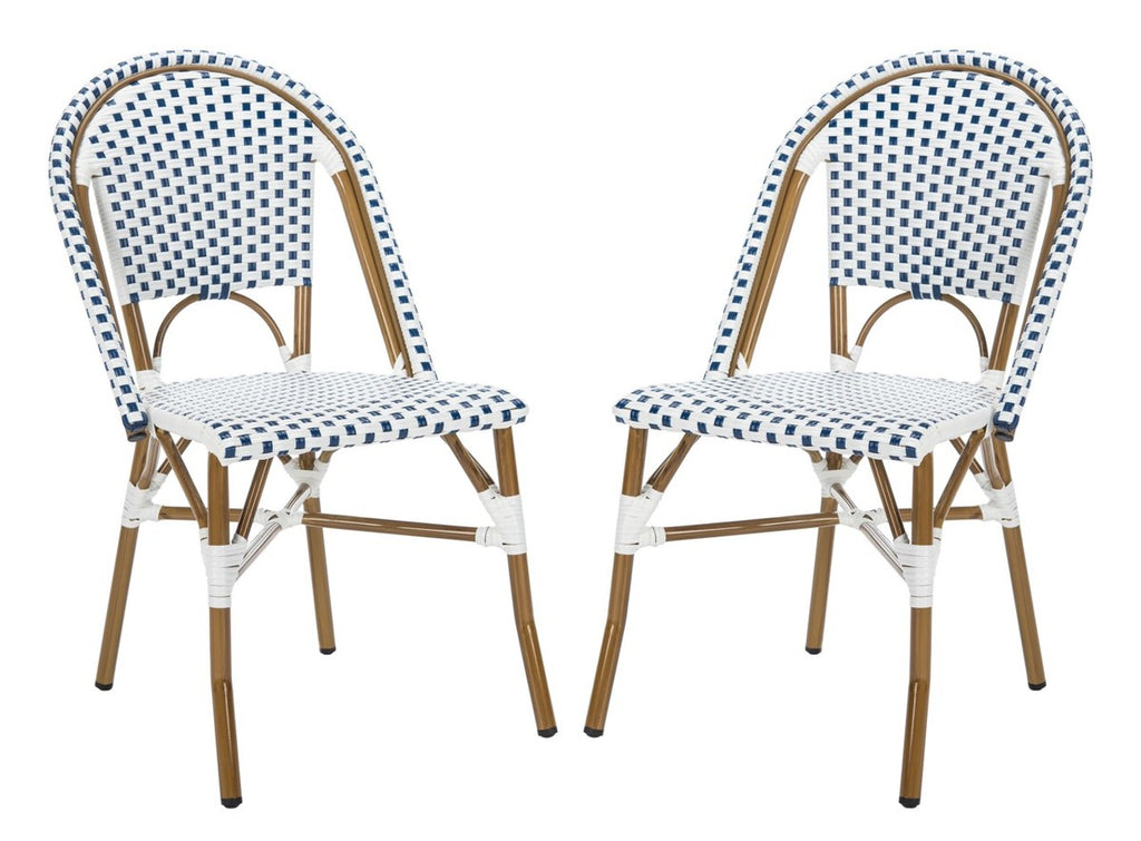 Safavieh Salcha Indoor-Outdoor French Bistro Side Chair - Blue/White/Light Brown (Set of 2)