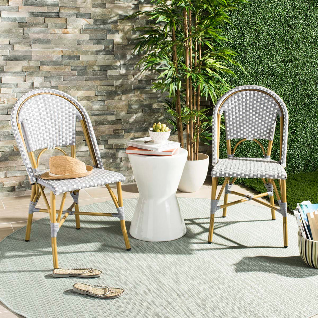 Safavieh Salcha Indoor-Outdoor French Bistro Side Chair - Grey/White/Light Brown (Set of 2)