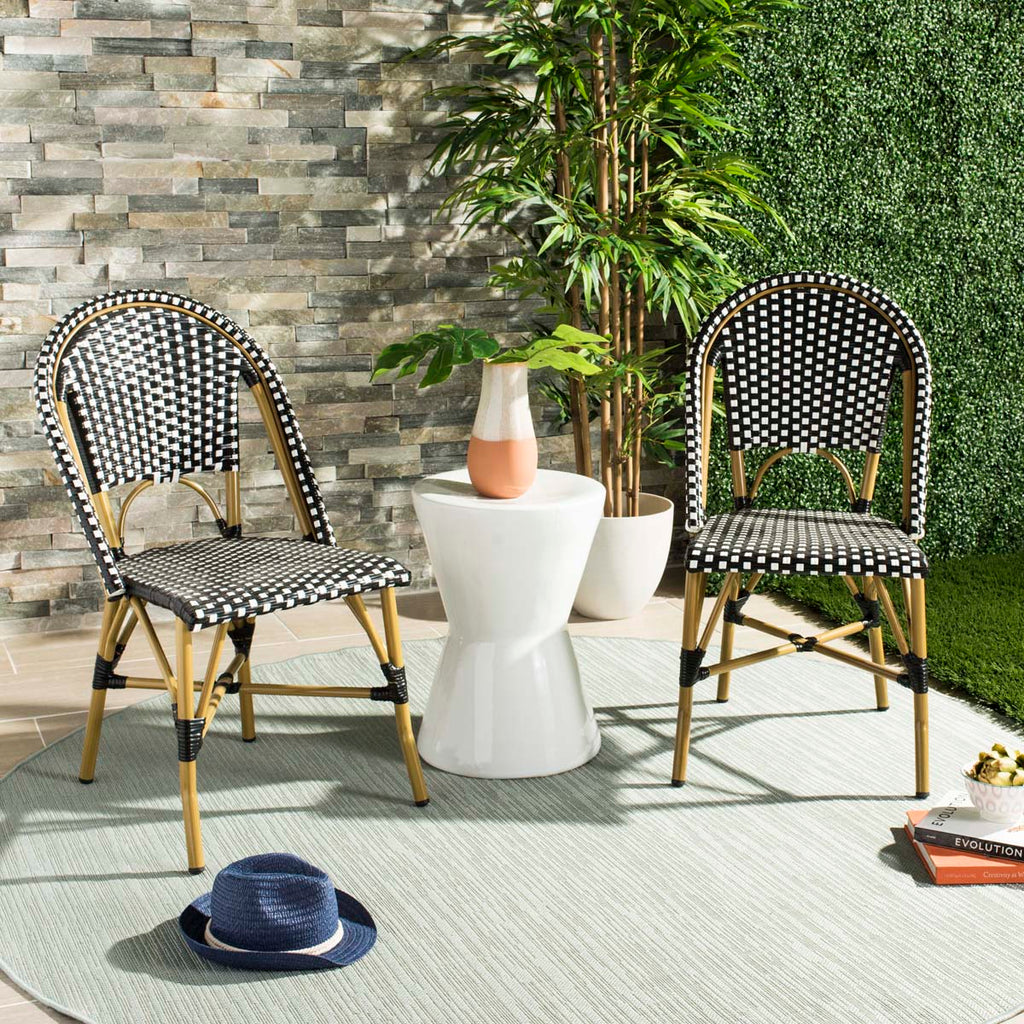 Safavieh Salcha Indoor-Outdoor French Bistro Side Chair - Black/White/Light Brown (Set of 2)