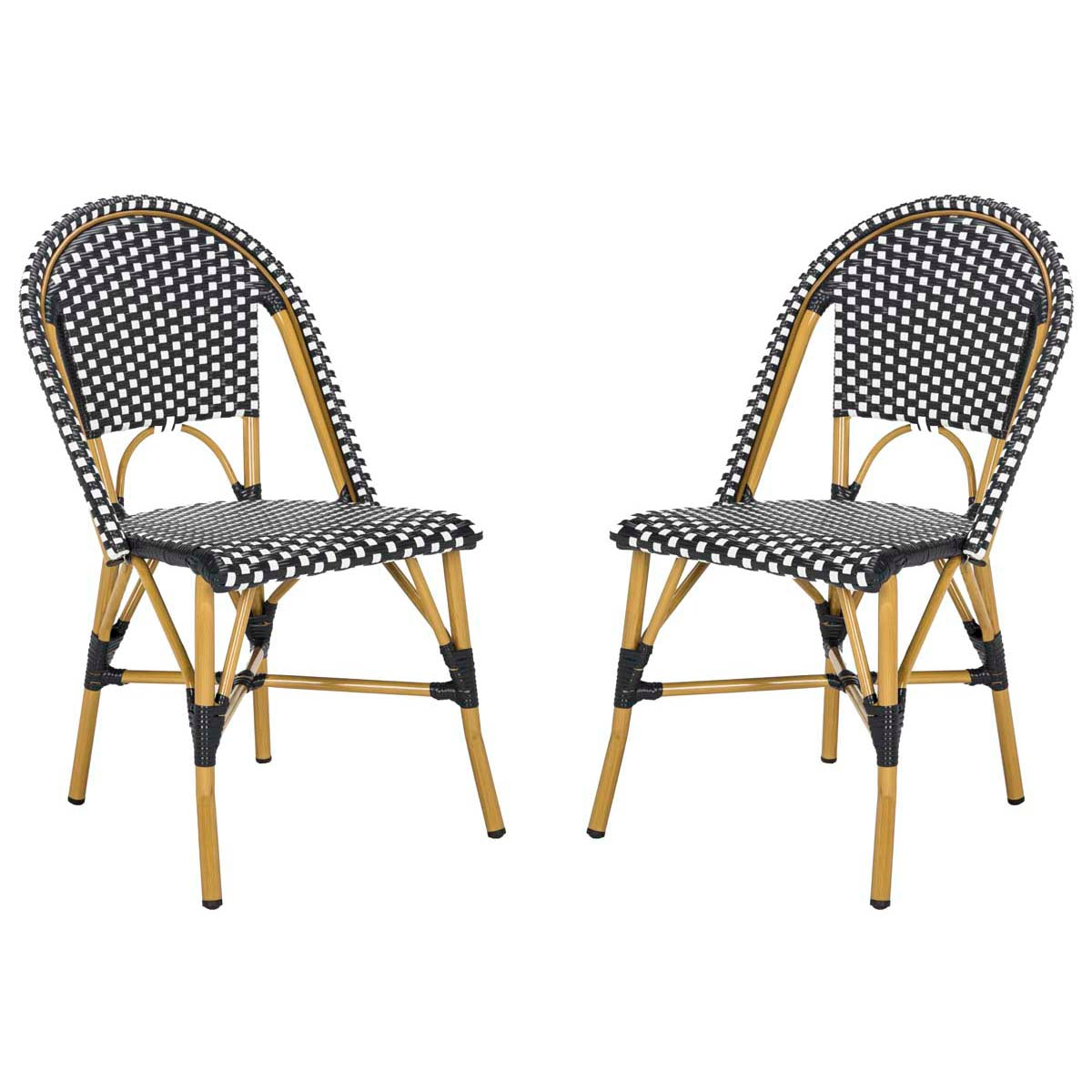 Safavieh Salcha Indoor Outdoor French Bistro Side Chair Black White Light Brown Set of 2