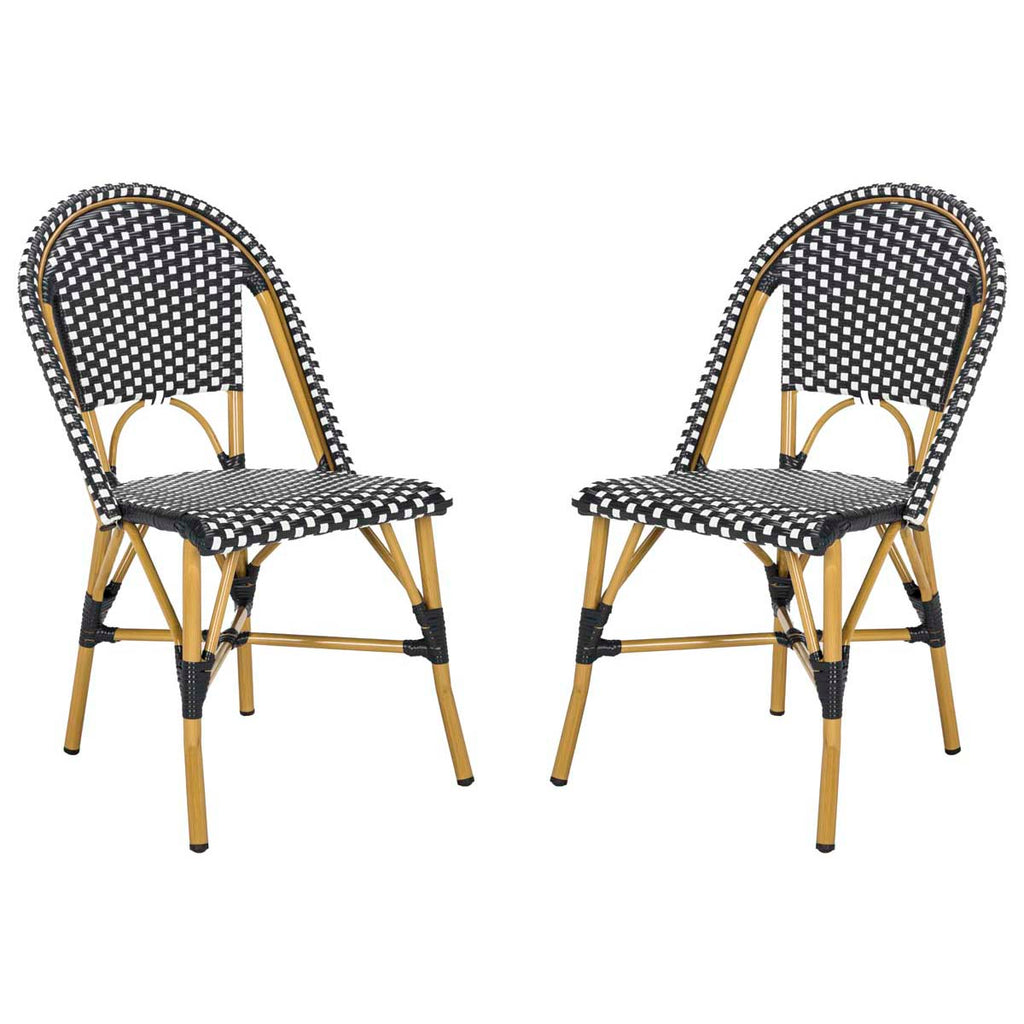 Safavieh Salcha Indoor-Outdoor French Bistro Side Chair - Black/White/Light Brown (Set of 2)