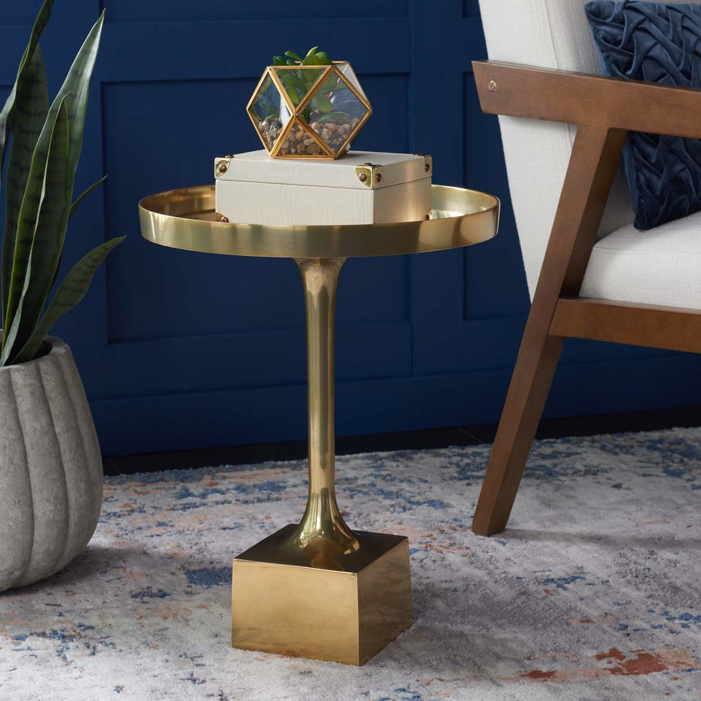 Safavieh Corvus Round Side Table - Antique Brass