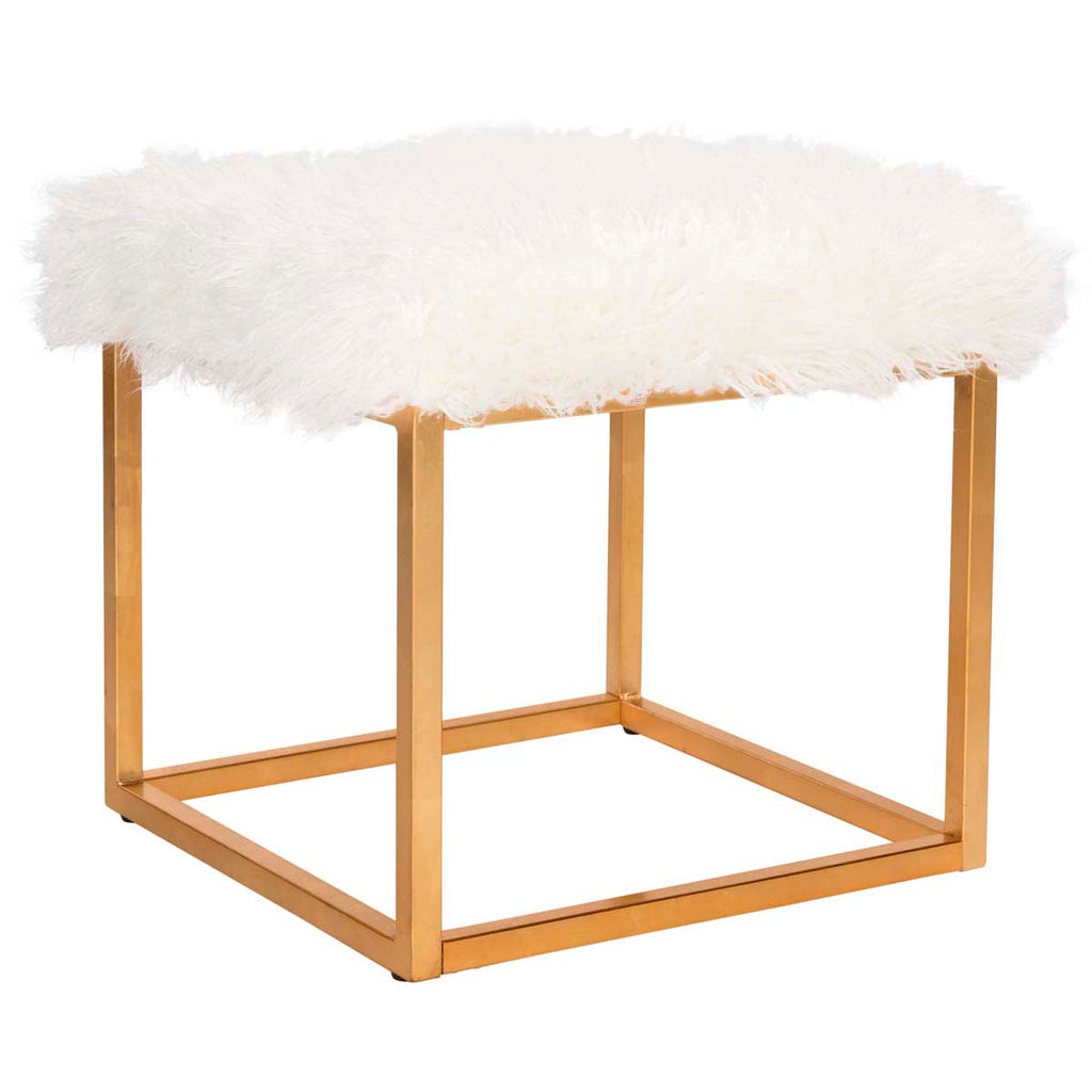 Safavieh Rowan Contemporary Glam Faux Sheepkin Square Ottoman - White